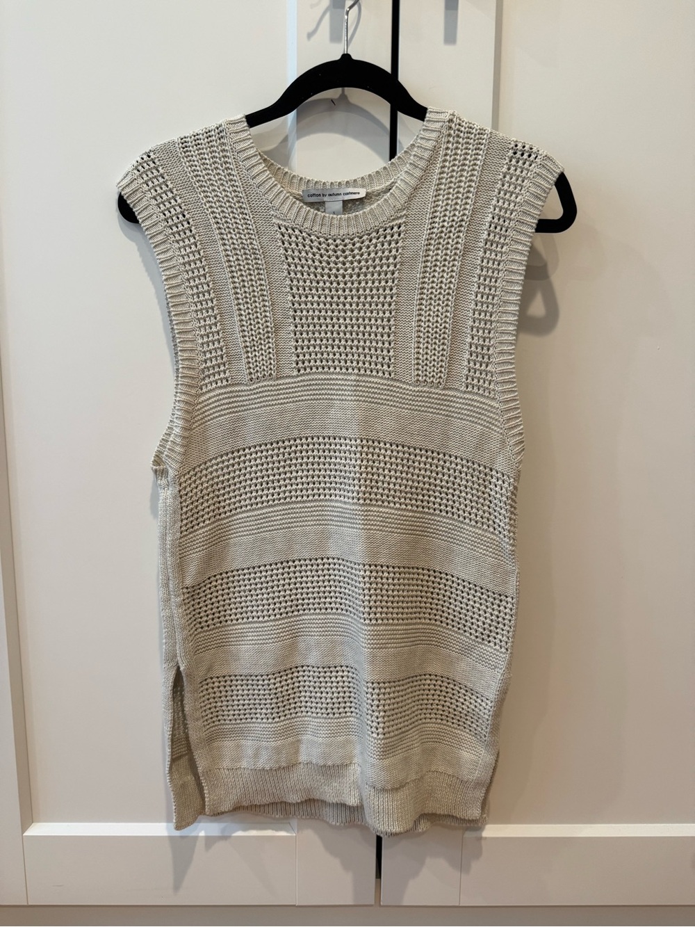 Cotton by Autumn Cashmere Knit Sleeveless Sweater Vest in Light Beige